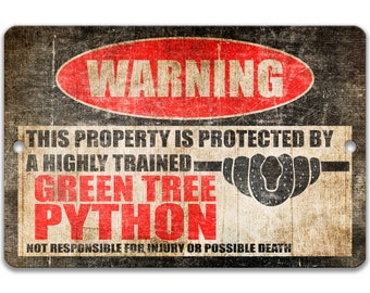Highly Trained Green Tree Python Sign, Quirky Snake Decor for Reptile Lovers