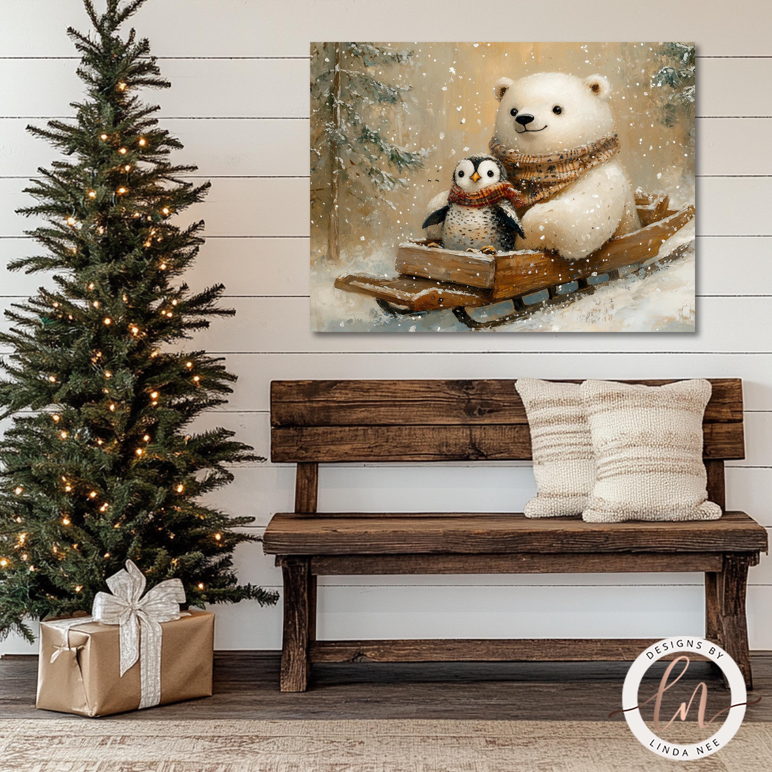 Polar Bear and Penguin Wall Art, Cute Winter Animals, Christmas ...