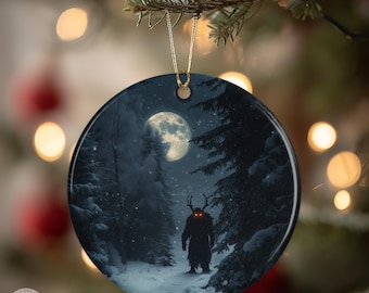 Krampus Forest Moon Ornament, Gothic Christmas Decor, Krampusnacht, Dark Yule Gift