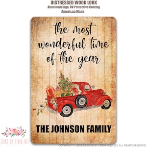 Personalized Family Name Sign Red Truck Sign Christmas Farmhouse Sign Vintage Truck Christmas Decoration Christmas Decor Family Gift SHO23