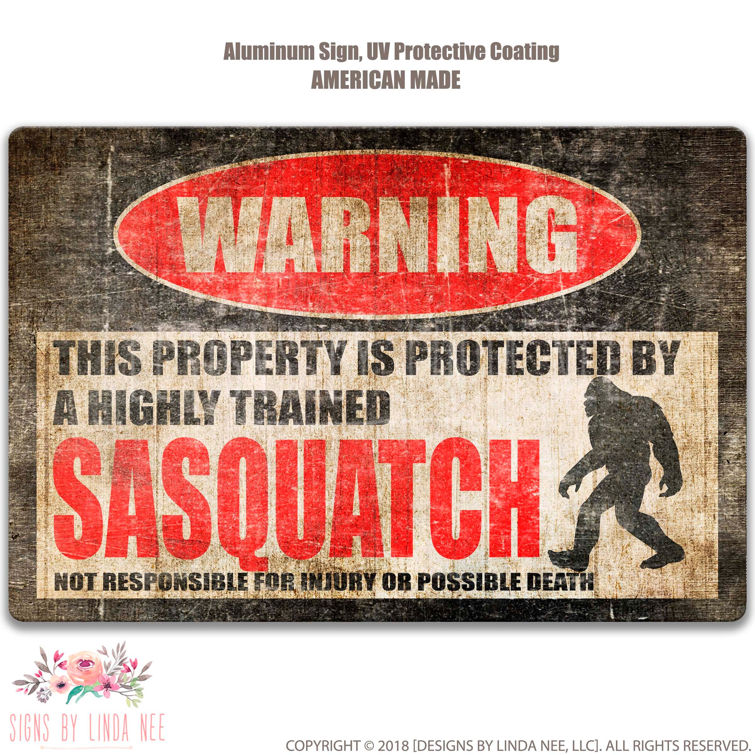 Funny Sasquatch Sign Protected by Sasquatch Animal Decor Big | Etsy