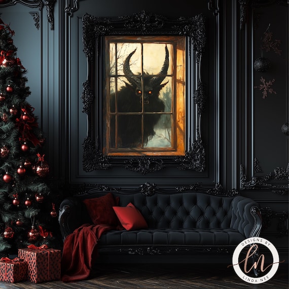 Krampus Print, Creepmas Decor, Gothic Christmas Wall Art, Dark Academia Metal Print, Krampus Gift, Krampusnacht, Gothmas, Macabre 6-XMS081