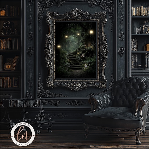 Enchanted Forest Stairway Fine Art Print, Fairytale Path Metal Print, Alice in Wonderland Wall Art, Dark Cottagecore Fantasy Decor