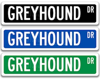 Gatuskylt med greyhoundmotiv, dekor för hundälskare, väggkonst med vinthundmotiv, 3 storlekar, 7 färger