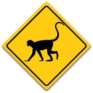 Monkey Crossing sign, Cute Monkey xing Sign, Monkey Decor, Monkey Sign, Funny Monkey Gift, Cabin Wildlife Sign, Rain Forest Decor 8-XNG052