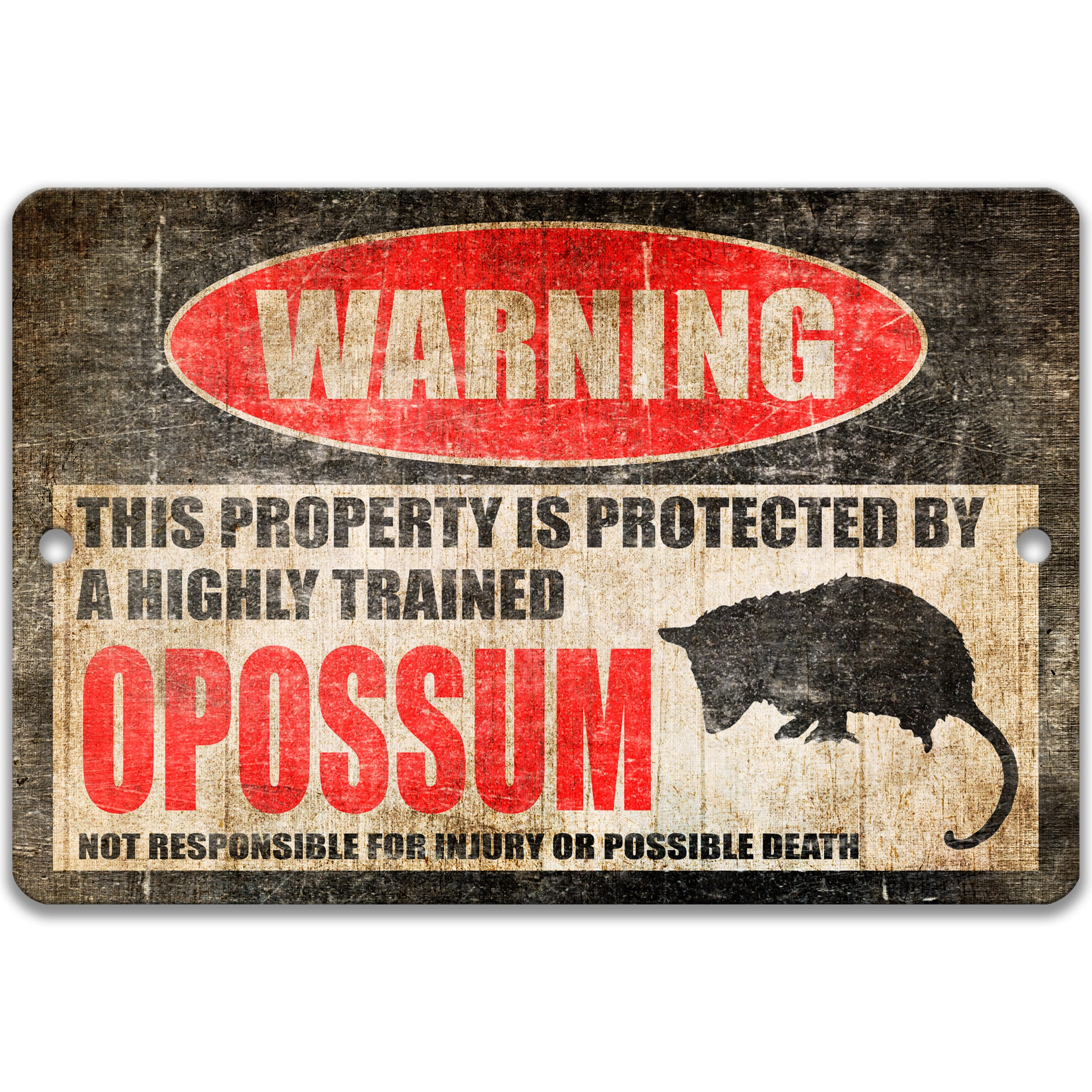 Warnschild 'Beware Of Possum' Aus Aluminium, 20,3x30,5 Cm, Retro-Design Für Garten & Wand