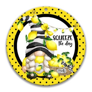 Gnome Lemon Wreath Signs, Cute Squeeze the Day Summer Welcome Signs, Round Lemon Sign 7-SUM002