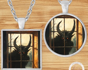 Krampus Penant, Gothic Christmas for Her, Yule Art, Krampusnacht Keychain