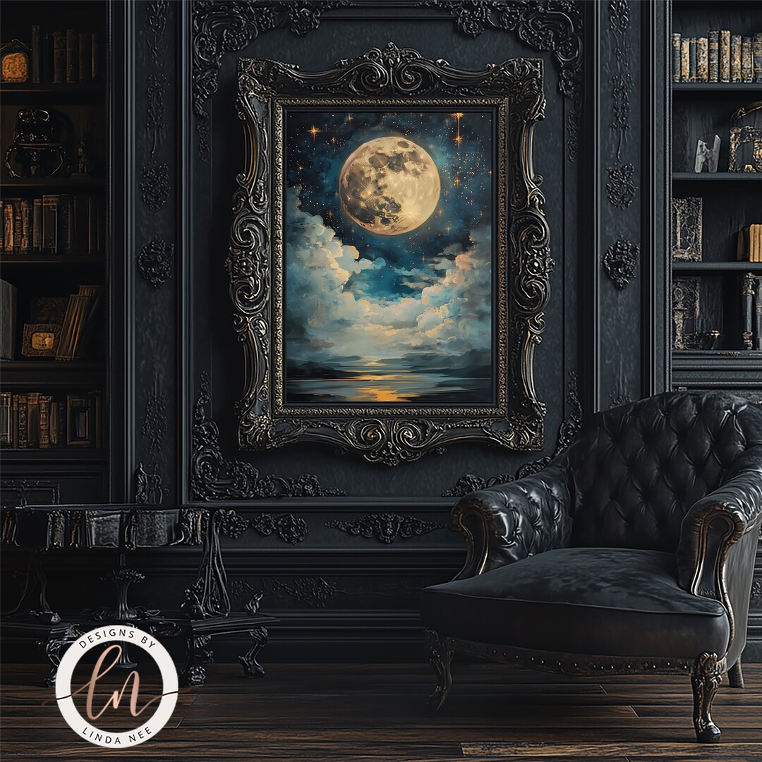 Celestial Full Moon Art Print, Dark Cottagecore Decor, Dark Academia ...