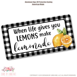 Lemonade Metal Wreath Sign, Lemons Sign, Lemonade Decor, Lemon Kitchen Decor, Lemon Gift, Buffalo Plaid, Wreath Supplies, Craft Supply SPH29