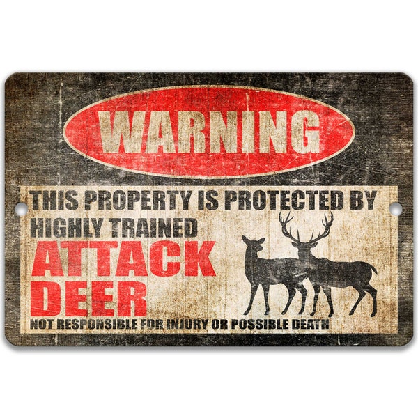 Attack Deer Sign Cabin Sign Attack Deer Decor Attack Deer Warning Sign Funny Metal Barn Sign Stable Sign Beware of Attack Deer Z-PIS233