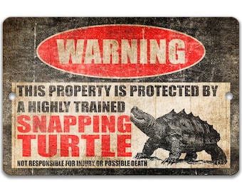 Snapping Turtle Metal Sign, Funny Warning Sign, Outdoor Pond Decor