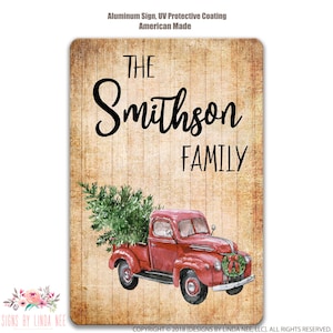 Personalized Red Truck Sign Farmhouse Sign Vintage Truck Christmas Decoration Christmas Decor Rustic Christmas Sign Merry Christmas SHO18