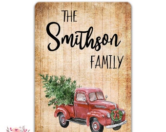 Personalized Red Truck Sign Farmhouse Sign Vintage Truck Christmas Decoration Christmas Decor Rustic Christmas Sign Merry Christmas SHO18