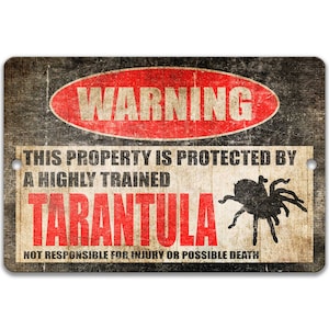 Señal de tarántula divertida para mascotas, señal de tarántula, accesorios de señal de tarántula, señal de advertencia, señal de metal, novedad, decoración de araña Z-PIS043