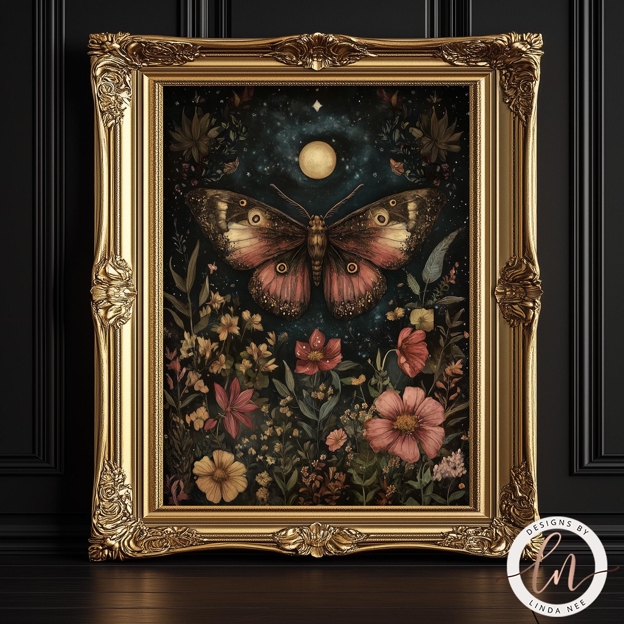 Dark Academia Moth Print - Dark Cottagecore Metal Wall Art - Vintage ...