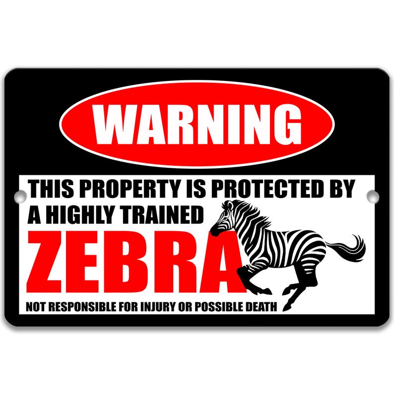Zebra Warning Ribbon Funny Zebra Warning Sign, Safari Animal Decor, African Wildlife, Zoo ...