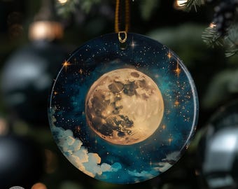 Vollmond Ornament, himmlische Weihnachtsdekoration, Goldmond Teal Sky Decor
