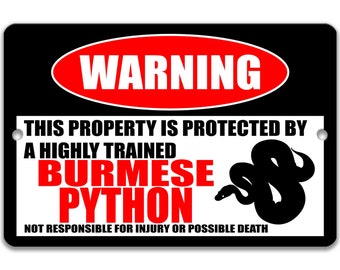 Rolig burmesisk pytonorm varningsskylt, perfekt present till ormägare, reptilrumsdekor