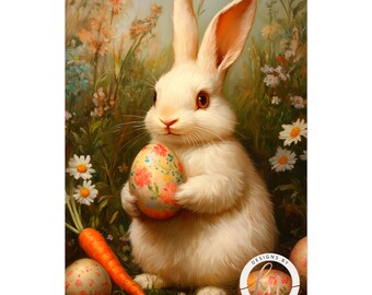 イースターバニーとペイントされた卵のプリント、ヴィンテージ