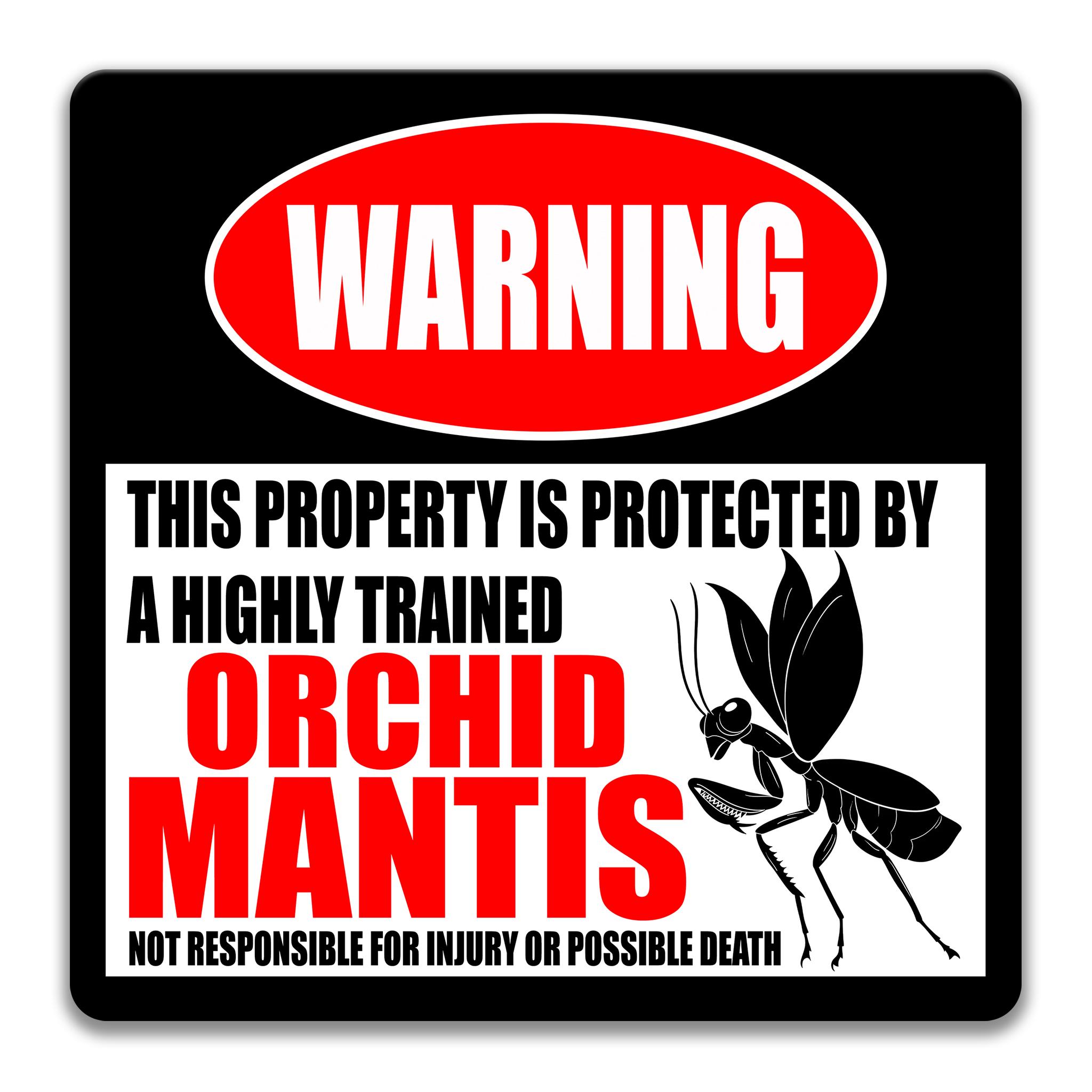Mantis Warning Display Orchid Mantis Warning Sign, Funny Metal Insect Decor, Entomology Lover ...