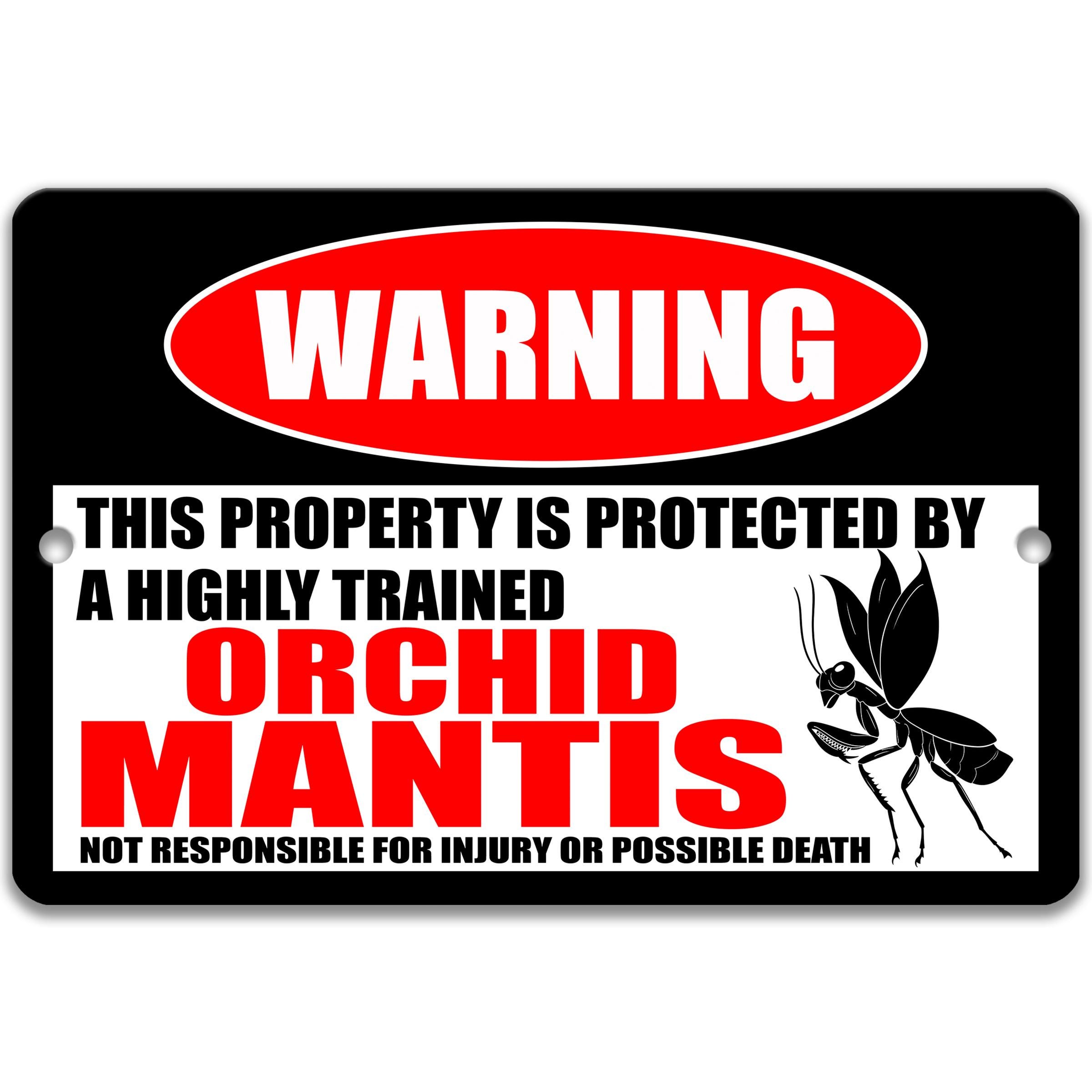 Mantis Warning Display Orchid Mantis Warning Sign, Funny Metal Insect Decor, Entomology Lover ...