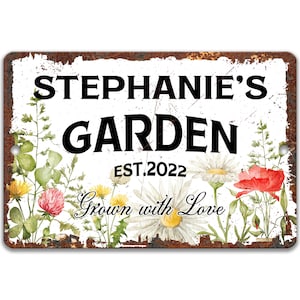 Personalized Flower Garden Sign, Plant Sign, Butterfly Garden Grown with Love Garden Shed Decor, Custom Gardener Gift, Rusty Sign G-SUM005