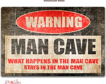 Señal de cueva para hombre, señal de Metal divertida, señal de advertencia para hombre de cueva, regalo para él, señales de advertencia, señal de barra, señal de garaje divertida SSA18