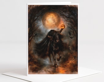 Headless Horseman Halloween Card | Sleepy Hollow Greeting Card | Pumpkin Rider Gothic | Spooky 5x7