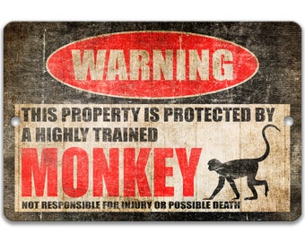 Monkey Metal Sign, Monkey Warning, Primate Gifts, Zoo Enclosure Sign, Cute Monkey Decor, Monkey Humor, Exotic Pet, Caution Signs 8-HIG068