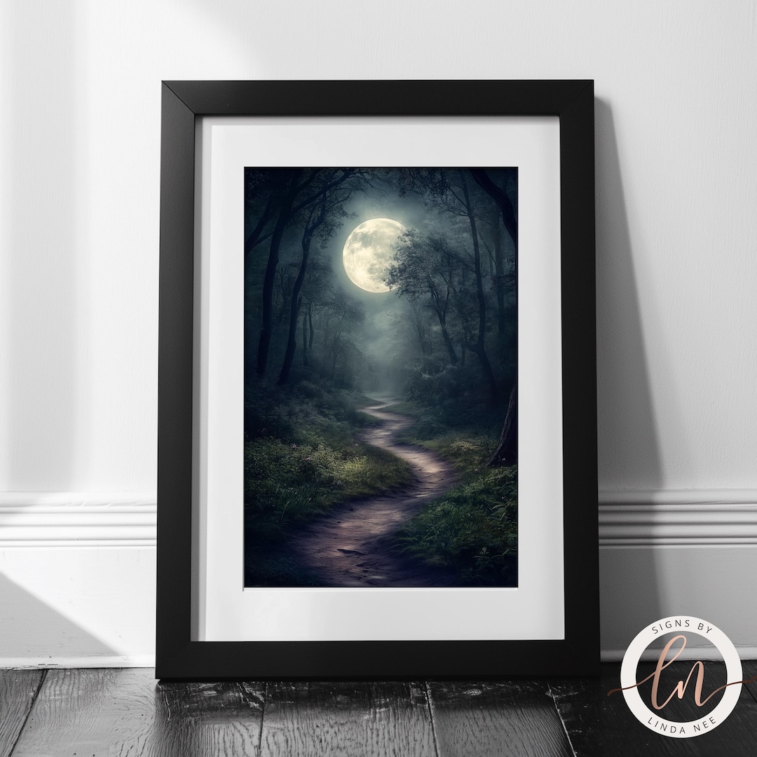 Moody Full Moon Dark Forest Art Print, Dark Academia Wall Art, Gothic ...