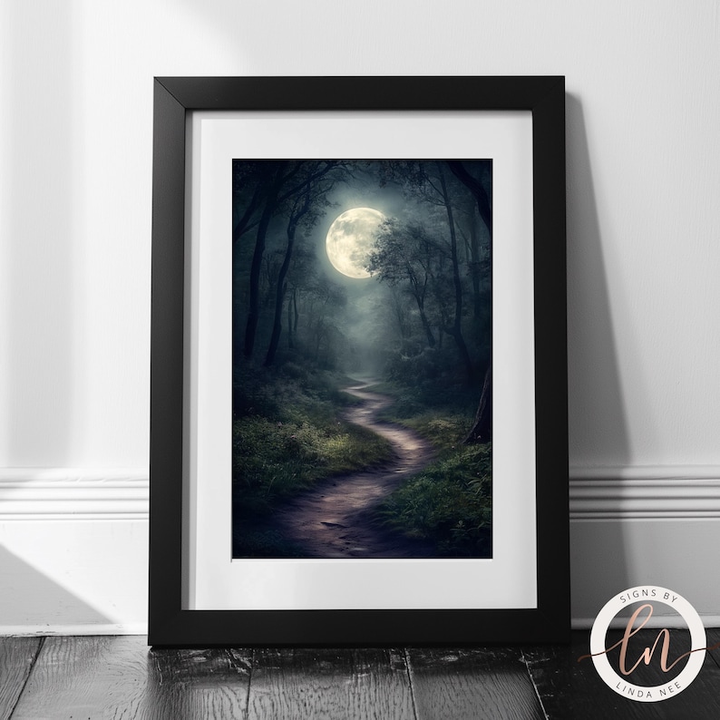 Moody Full Moon Dark Forest Art Print, Dark Academia Wall Art, Gothic ...