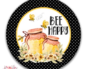 Bee Happy Sign, Bee Happy Wreath Sign, Bee Sign, Spring Sign, Metal Wreath Sign, Bee Decor, Wreath Supplies, Honey Bee Sign X-SUM006