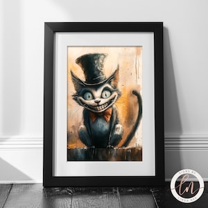 Cheshire Cat Painting, Steampunk Alice in Wonderland Wall Decor, Victorian Portrait Art Print, Literary Gift, Dark Victorian Gothic 6-GOT050