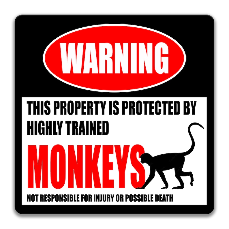 Monkey Metal Sign, Exotic Pets, Monkey Warning, Monkey Decor, Spider ...