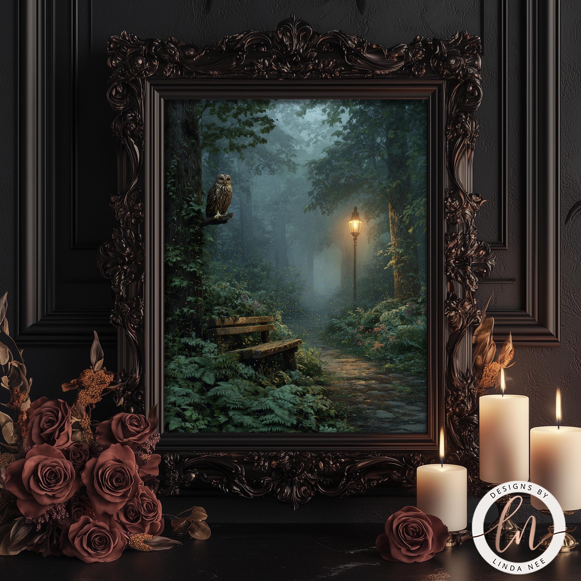 Owl in the Misty Forest Fine Art Print, Dark Cottagecore Woodland Wall ...