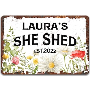 Personalized She Shed Sign, Wildflowers Custom Woman&#39;s She Shed Sign, She Shed Gift, Workshop Sign for Her, Woman Cave Garden Shed F-SHE012
