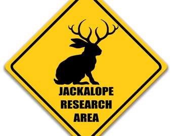 Jackalope Research Area Sign, Cryptids, Rusty Tin Sign, Jackrabbit, Rabbit, Wyoming Jackalope Decor, Jackalope Sign, Antelabbit 8-ANM038