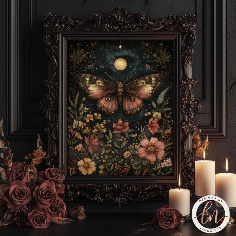 Dark Academia Moth Print - Dark Cottagecore Metal Wall Art - Vintage ...