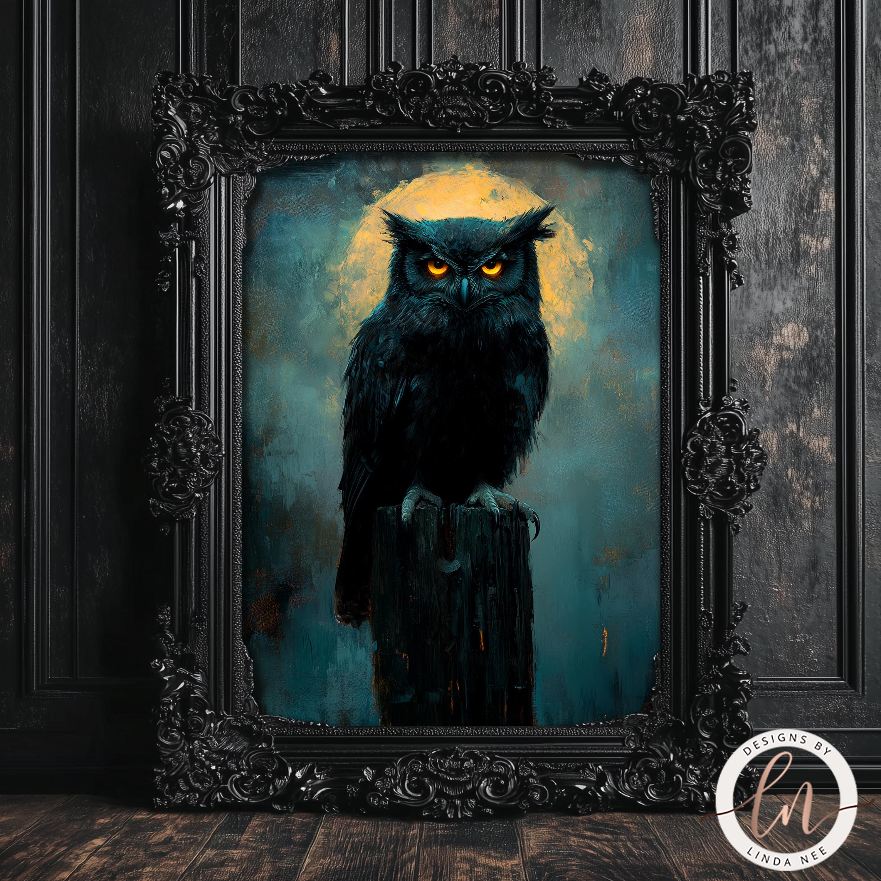 Dark Gothic Barn Owl Painting, Dark Academia Wall Art Print, Witch ...
