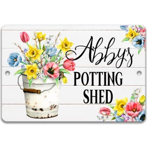 Personalized Potting Shed Sign, Spring Flowers Custom Woman's Potting Sign, She Shed Gift, Cute Potting Shed Decor F-SHE004