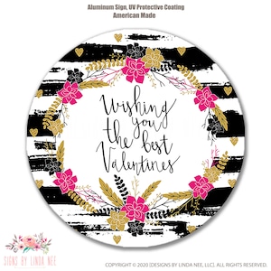 8&quot; Round Valentine Wreath Sign, Valentine Sign Valentine Decor Valentine&#39;s Day Sign Metal Sign Holiday Wreath Wall Decor SHO236