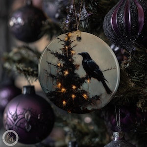 Raven Christmas Ornament, Gothic Holiday Decor, Dark Winter Crow Gift