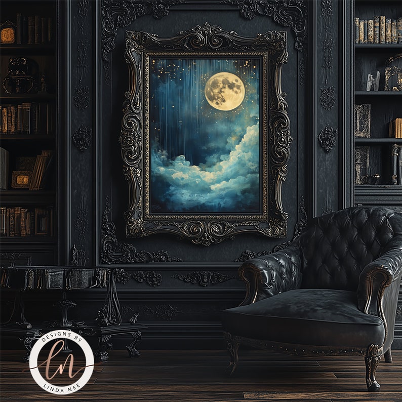 Moody Celestial Moon Art Print, Dark Academia Decor, Night Sky Star ...