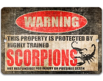 Humorous Scorpion Warning Sign - Durable Metal Vivarium Accessory