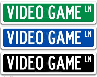Video Game Lane Sign | Gamer Room Decor | Personalized Street Sign | Gaming Wall Art | 7 Colors & 3 Sizes