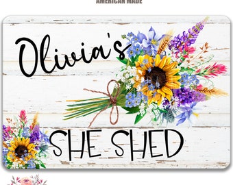 Personalized She Shed Sign, Floral Bouquet Custom Woman's She Shed Sign, She Shed Gift, Cute Potting Shed Decor, Garden Shed F-SHE005