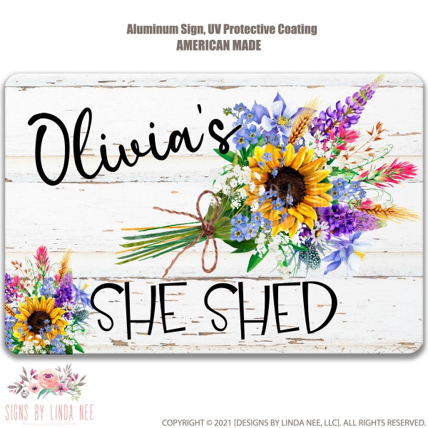Personalized She Shed Sign, Floral Bouquet Custom Woman's She Shed Sign, She Shed Gift, Cute Potting Shed Decor, Garden Shed F-SHE005