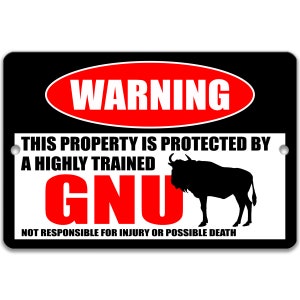 Gnu Metal Sign, Gnu Warning, Wildebeest, Antelope, Gazelle, Springbok, Impala, Addax, Dik-dik, African Antelope, Safari Animals 8-HIG245