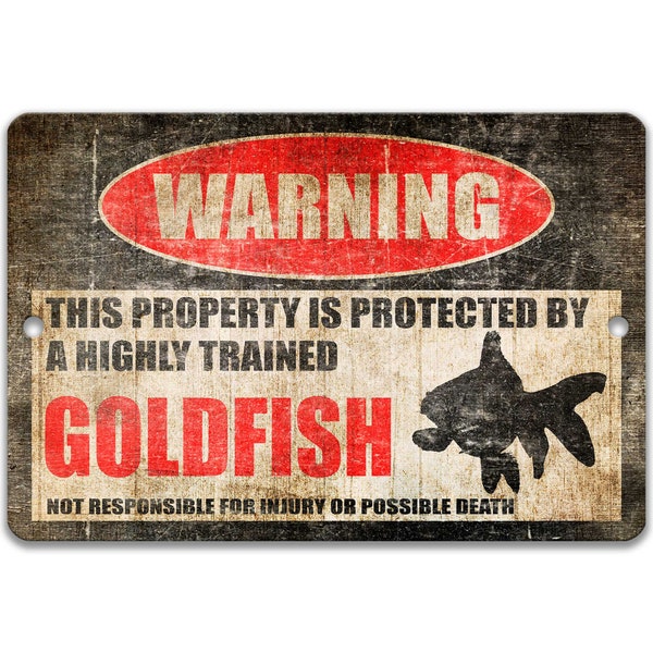 Funny Goldfish Warning Sign, Metal Aquarium Decor for Pet Lovers